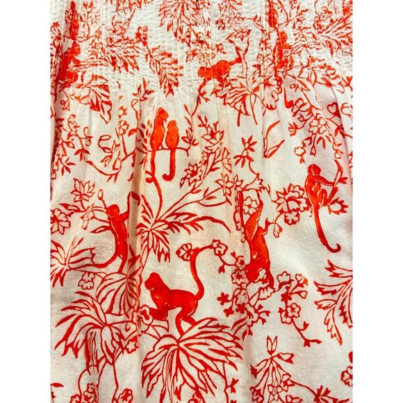 Robert Roller Rabbit Orange & Pink Monkey Print Smocked Tunic Top Small - Picture 6 of 6